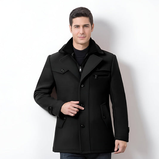 Warm Men's Long Coat with Buttons - VogeLuxe