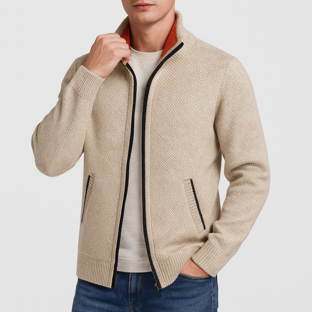 Men’s Zip-Collar Cardigan – Modern Warmth with Refined Edge 0