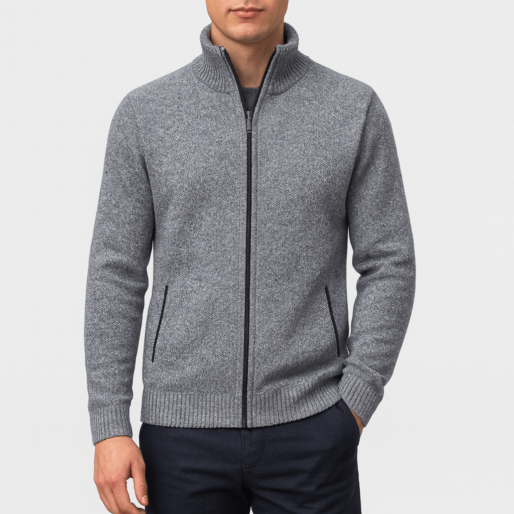 Men’s Zip-Collar Cardigan – Modern Warmth with Refined Edge 1