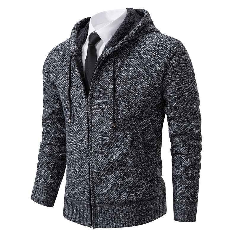Men’s Zip-Up Hooded Jacket – Modern Knit Wear with Funnel Neck 0
