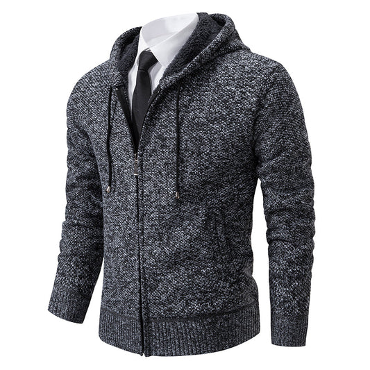 Men’s Zip-Up Hooded Jacket – Modern Knit Wear with Funnel Neck 0