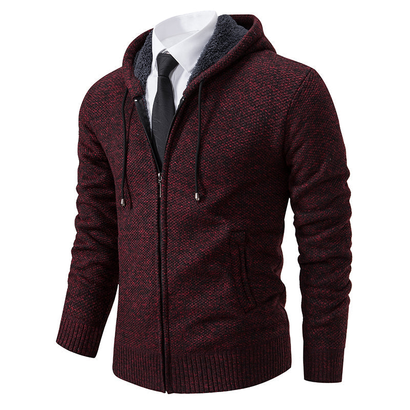 Men’s Zip-Up Hooded Jacket – Modern Knit Wear with Funnel Neck 2