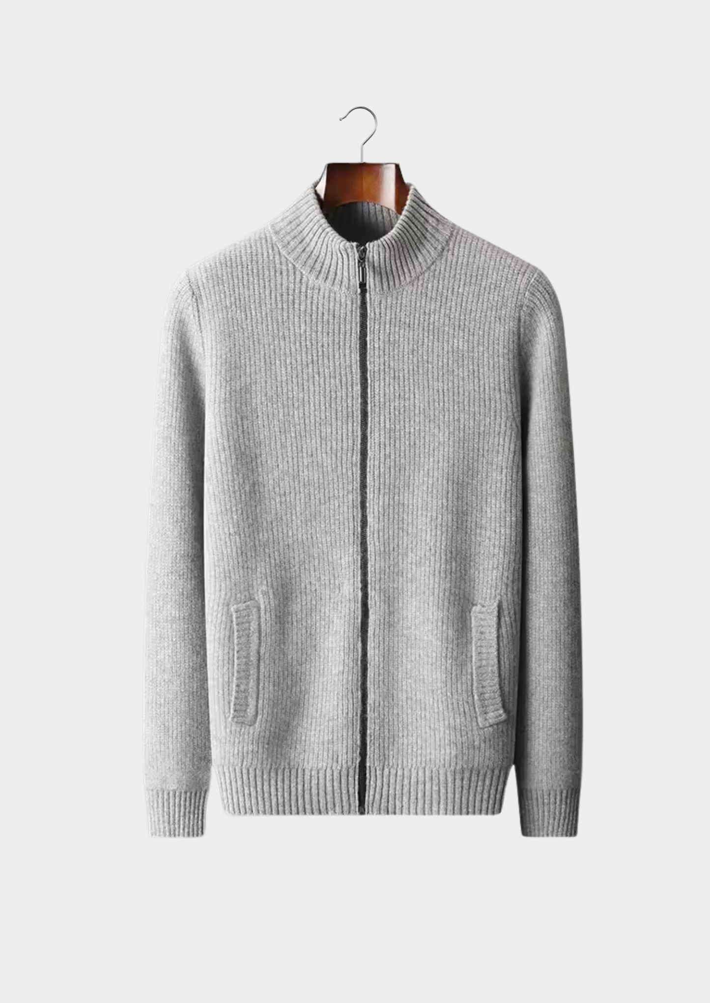 Men’s Zip-Up Ribbed Cardigan Sweater with High Collar – All-Season Casual Layer 1