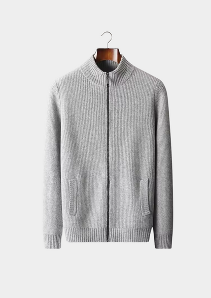 Men’s Zip-Up Ribbed Cardigan Sweater with High Collar – All-Season Casual Layer 1
