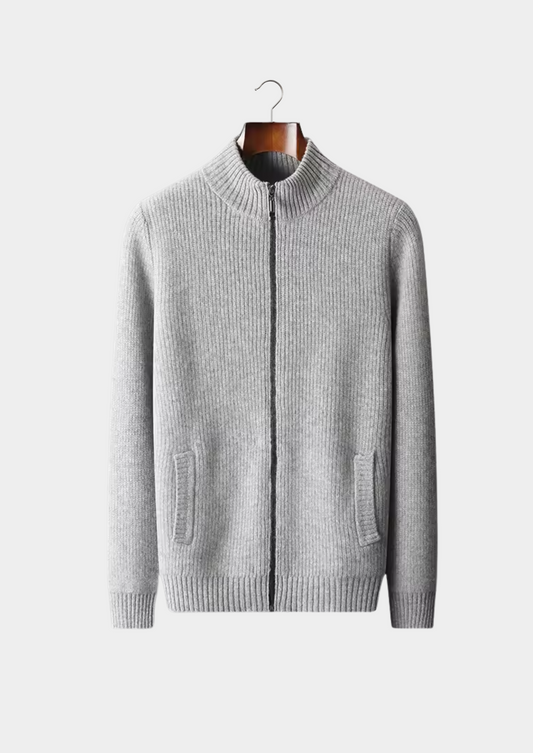 Men’s Zip-Up Ribbed Cardigan Sweater with High Collar – All-Season Casual Layer 1