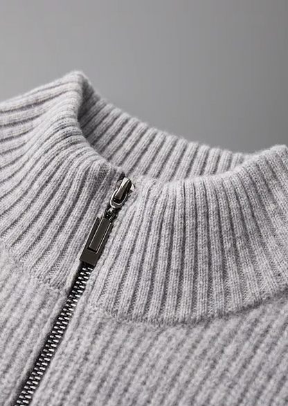 Men’s Zip-Up Ribbed Cardigan Sweater with High Collar – All-Season Casual Layer 5