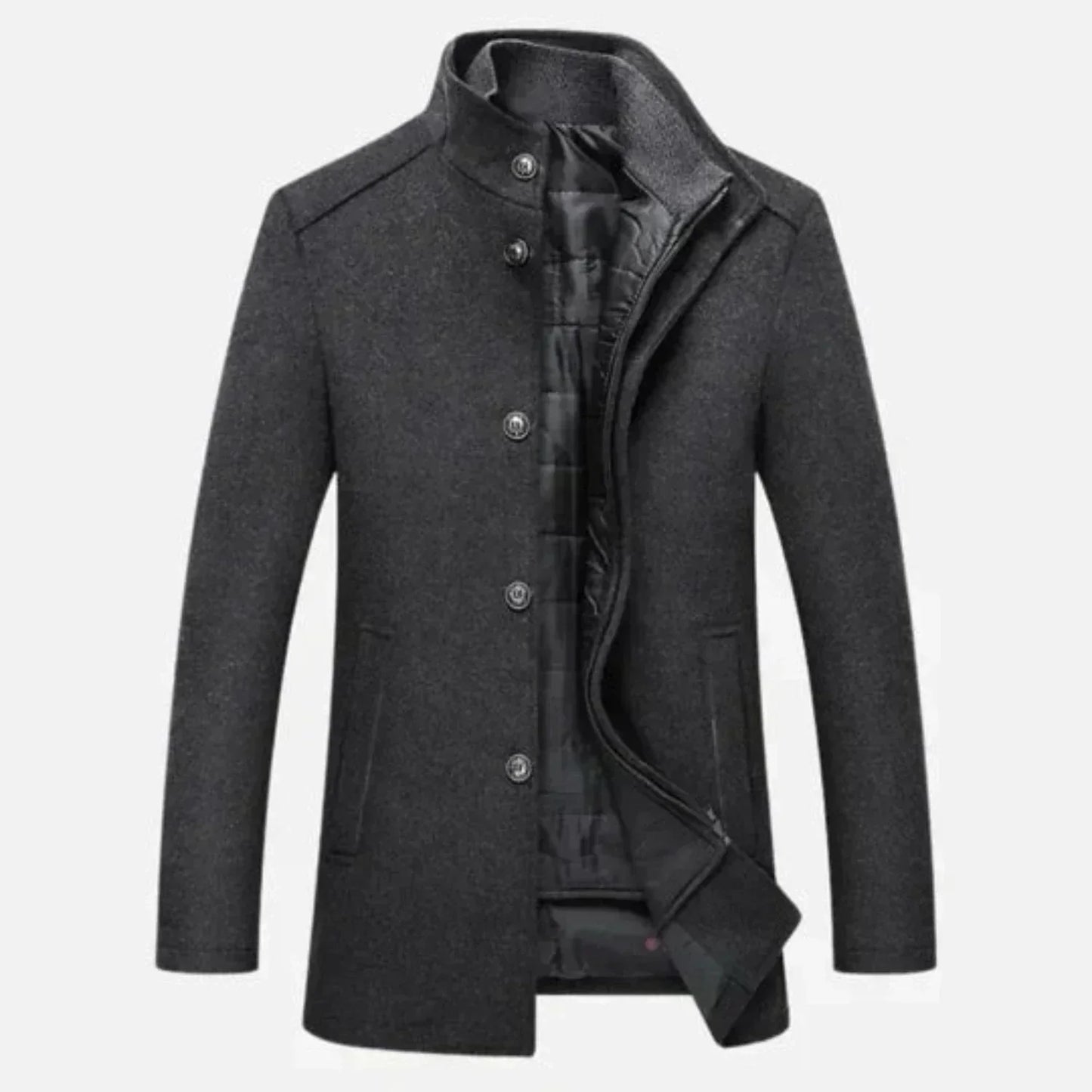 VogeLuxe | Men’s Tailored Wool Overcoat with Quilted Insert