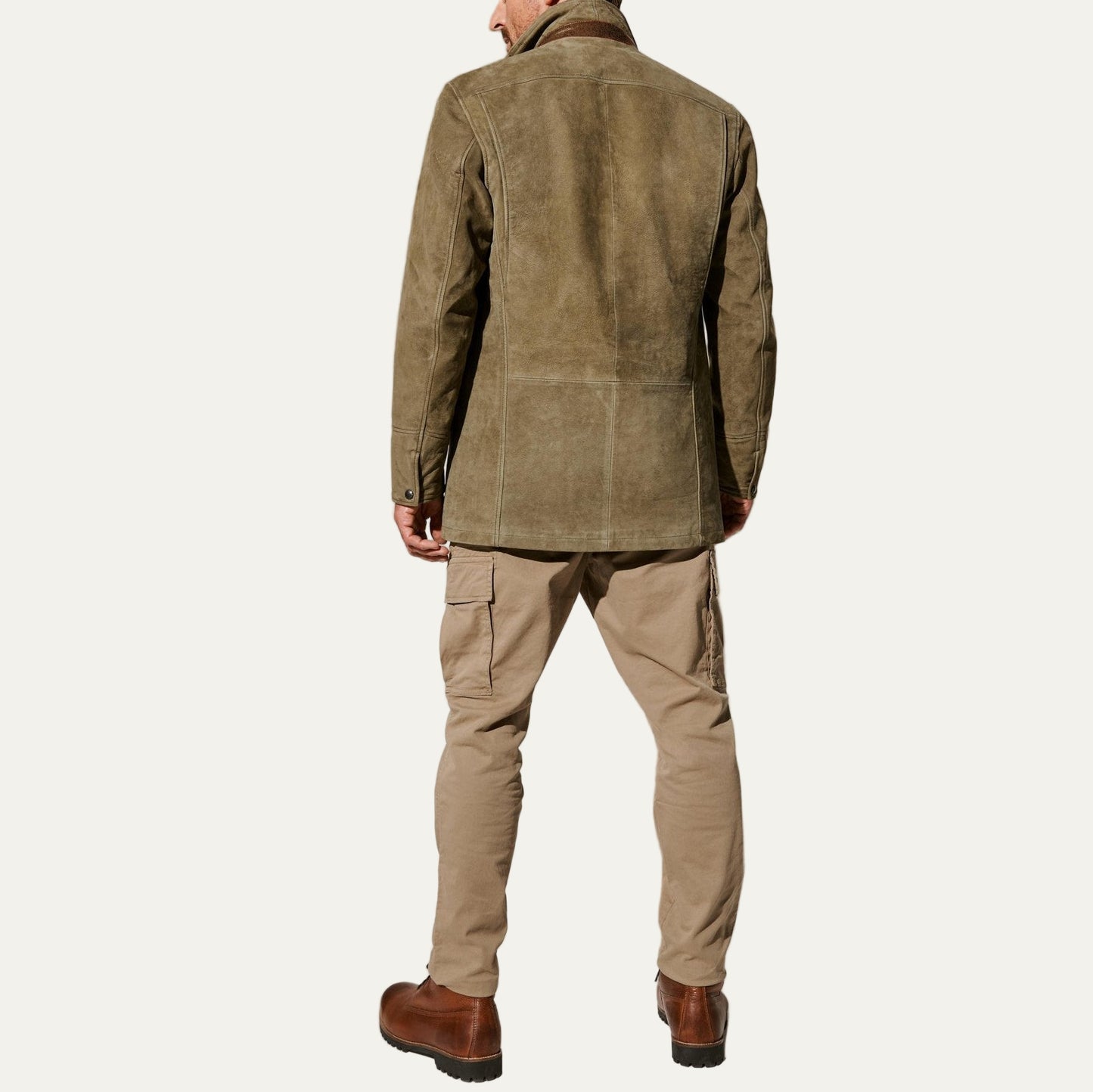 VogeLuxe | Men’s Suede Three Button Jacket with Layered Mock Neck Bib