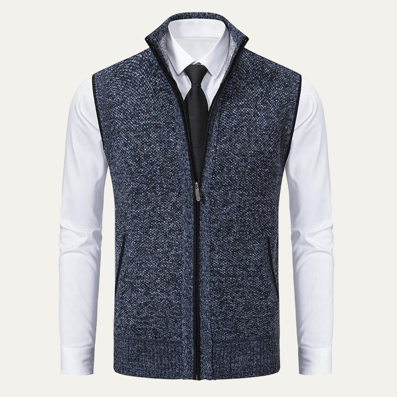 VogeLuxe | Men’s Textured Knit Zip Sweater Vest