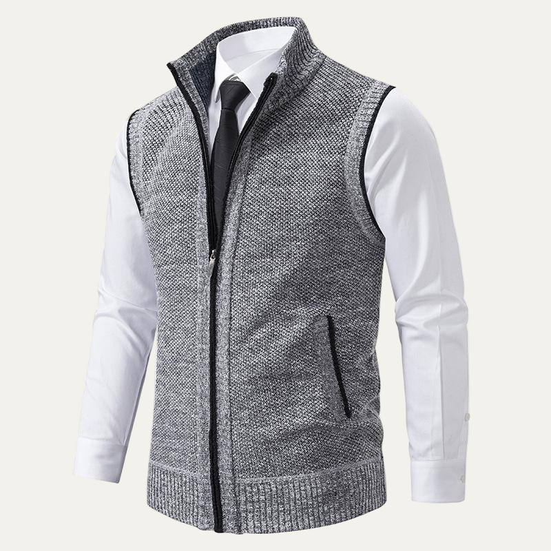 VogeLuxe | Men’s Textured Knit Zip Sweater Vest
