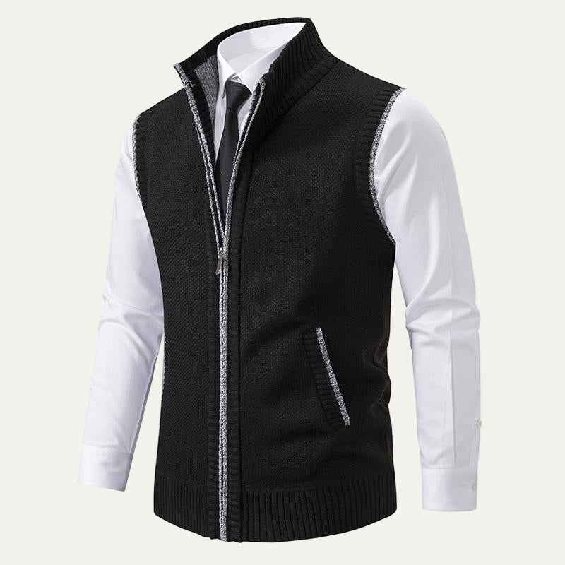 VogeLuxe | Men’s Textured Knit Zip Sweater Vest