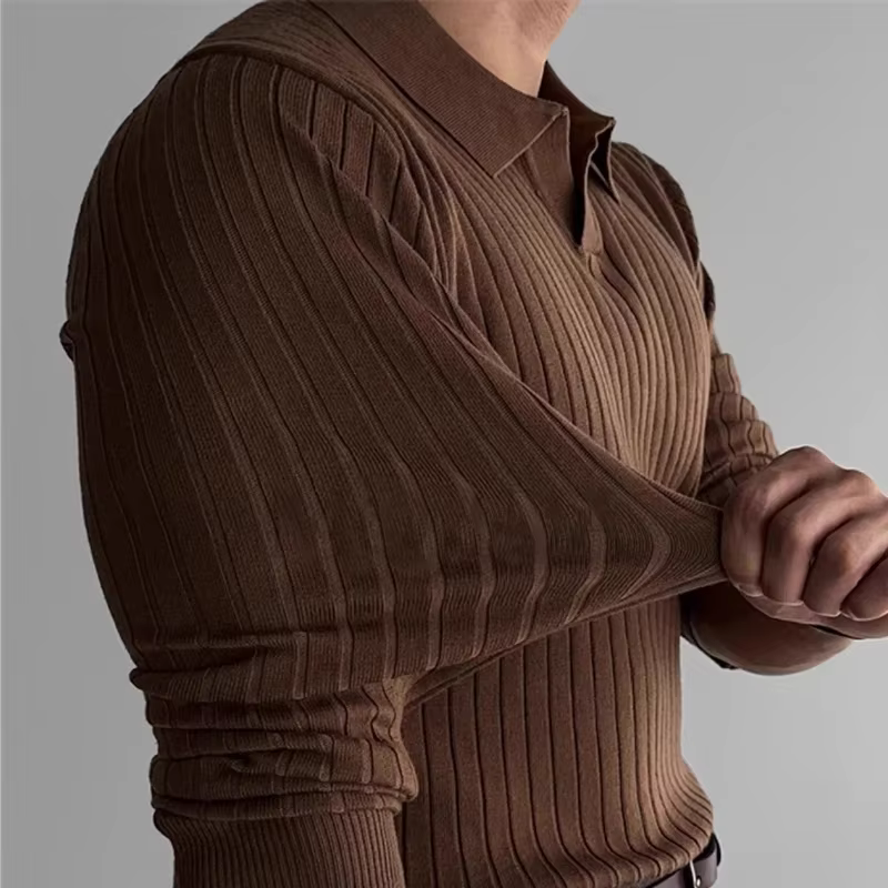 VogeLuxe | Men’s Ribbed Knit Polo Shirt