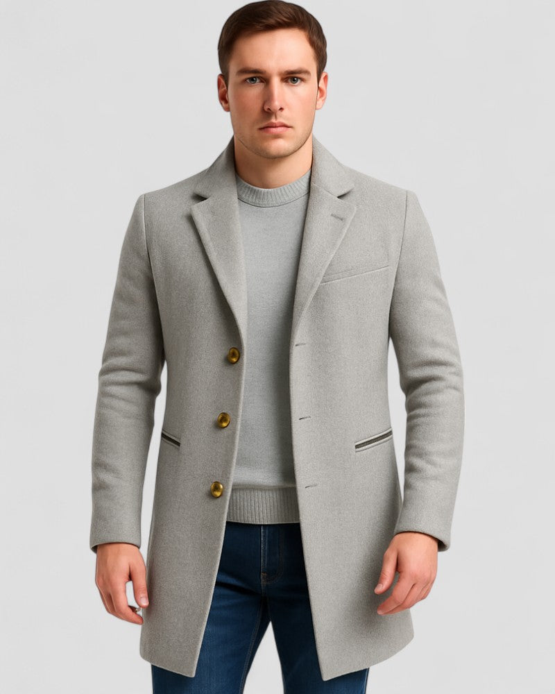 VogeLuxe | Men’s Long Gold-Button Trench Coat