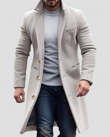 VogeLuxe | Men’s Long Gold-Button Trench Coat