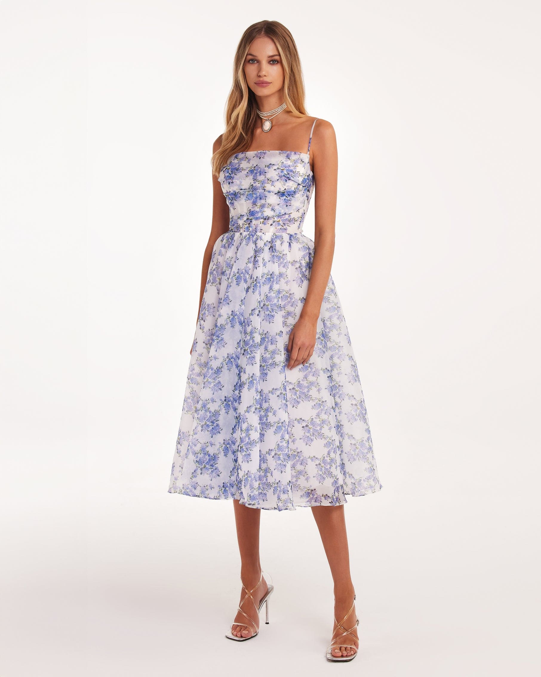 Women's Chic Summer Midi Dress with Thin Straps - VogeLuxe