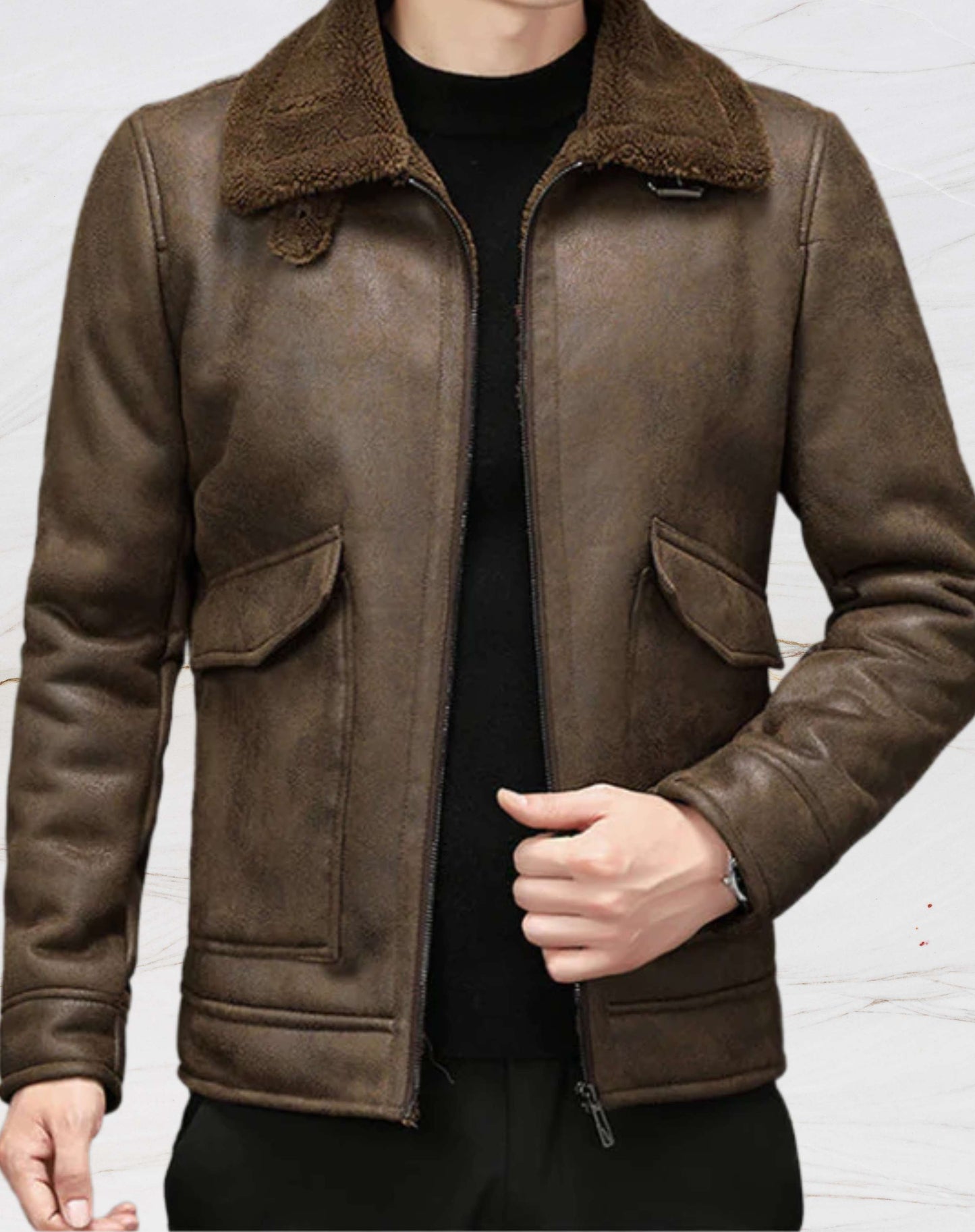 Classic Tan Leather Coat with Faux Fur Lining - VogeLuxe