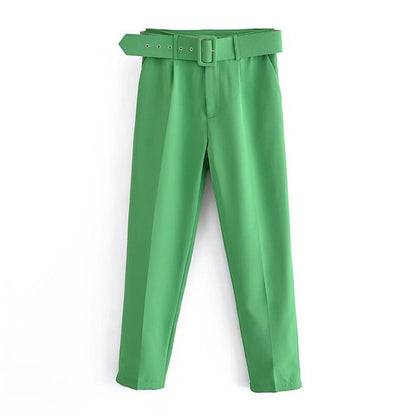 Comfortable Women's Classic High Waist Pants with Belt