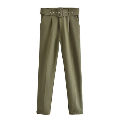 Comfortable Women's Classic High Waist Pants with Belt