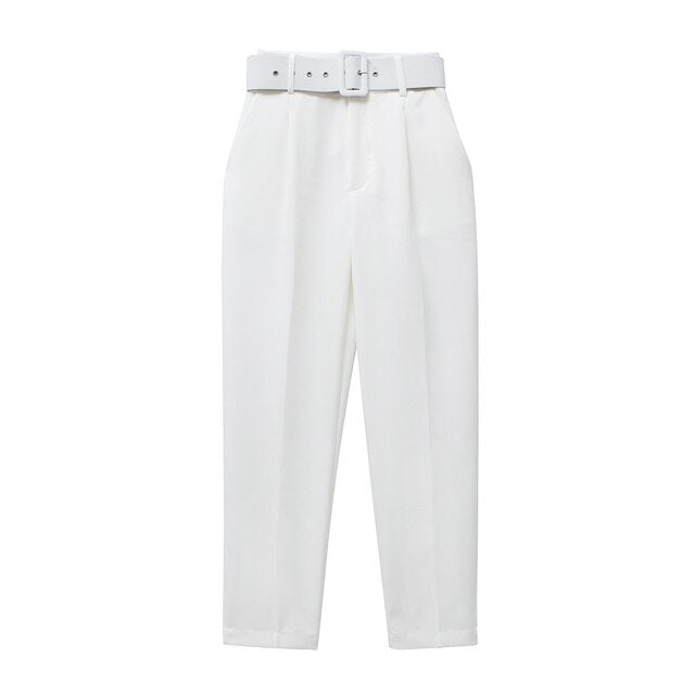 Comfortable Women's Classic High Waist Pants with Belt