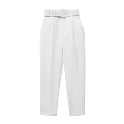 Comfortable Women's Classic High Waist Pants with Belt