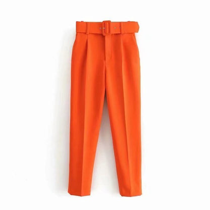 Comfortable Women's Classic High Waist Pants with Belt