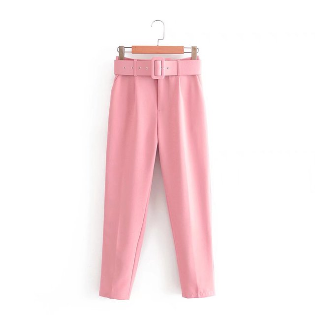Comfortable Women's Classic High Waist Pants with Belt