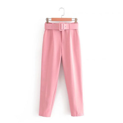 Comfortable Women's Classic High Waist Pants with Belt