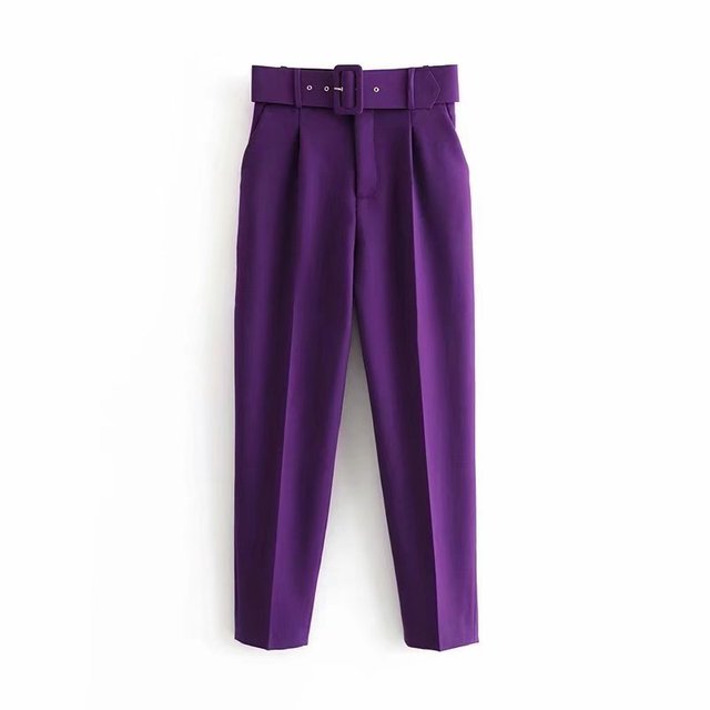 Comfortable Women's Classic High Waist Pants with Belt