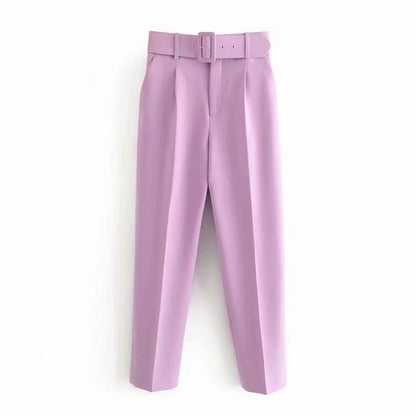 Comfortable Women's Classic High Waist Pants with Belt