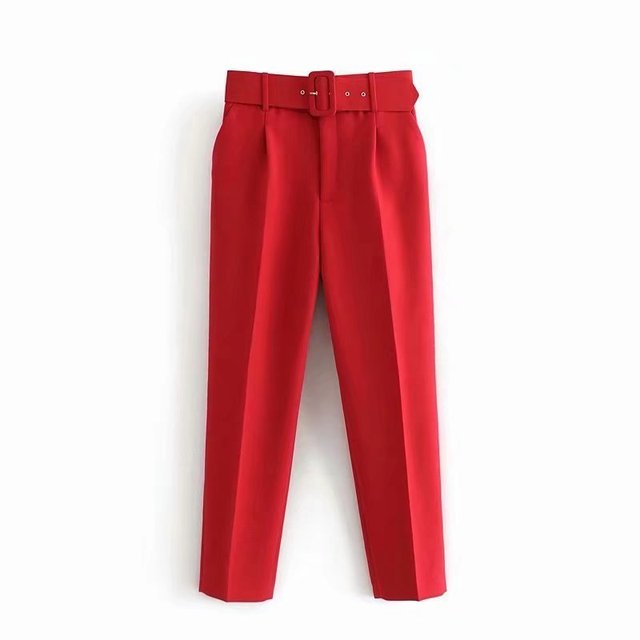 Comfortable Women's Classic High Waist Pants with Belt