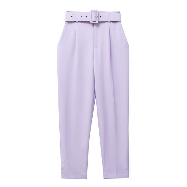 Comfortable Women's Classic High Waist Pants with Belt
