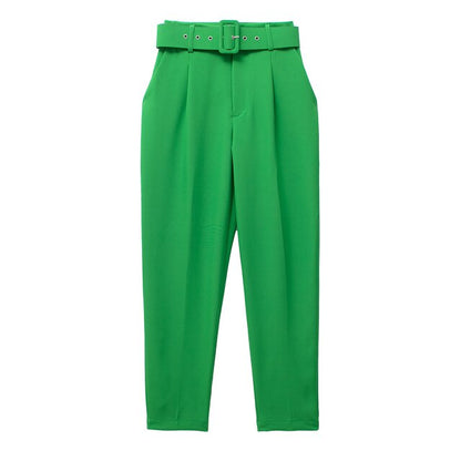 Comfortable Women's Classic High Waist Pants with Belt