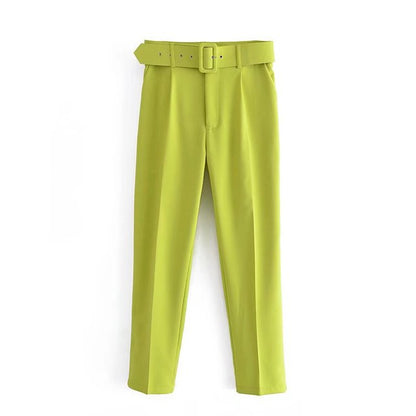 Comfortable Women's Classic High Waist Pants with Belt