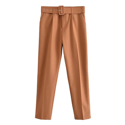 Comfortable Women's Classic High Waist Pants with Belt