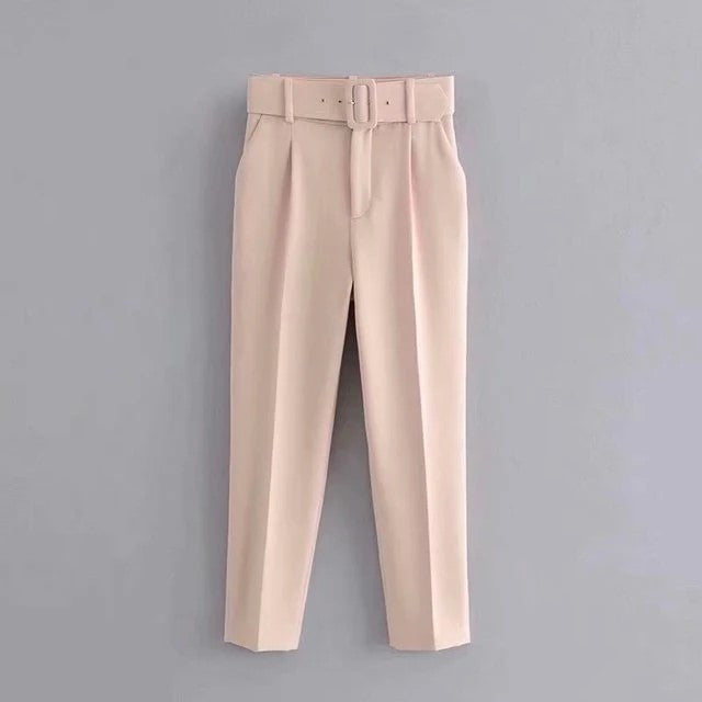 Comfortable Women's Classic High Waist Pants with Belt
