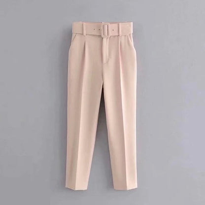 Comfortable Women's Classic High Waist Pants with Belt