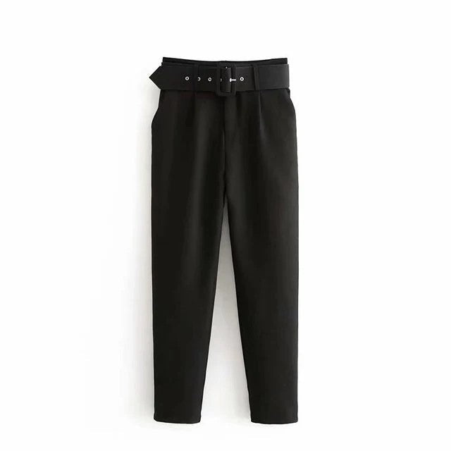 Comfortable Women's Classic High Waist Pants with Belt
