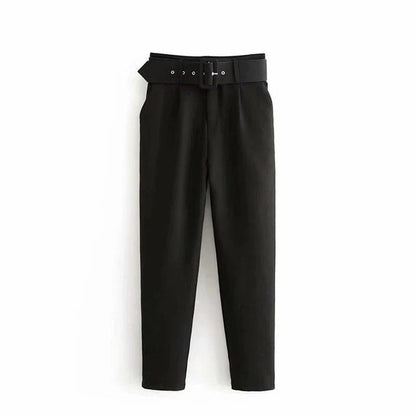 Comfortable Women's Classic High Waist Pants with Belt