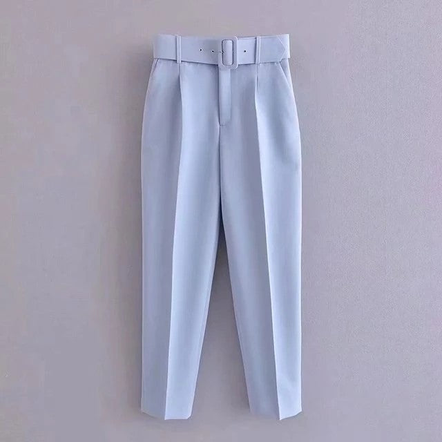 Comfortable Women's Classic High Waist Pants with Belt