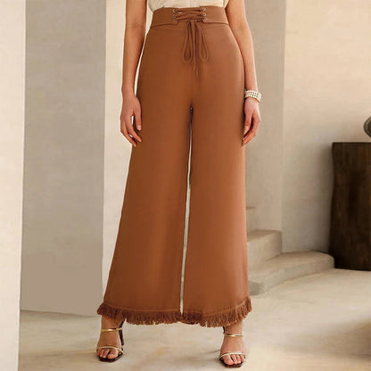 Ladies Classic High Waisted Pants with Lace Detail