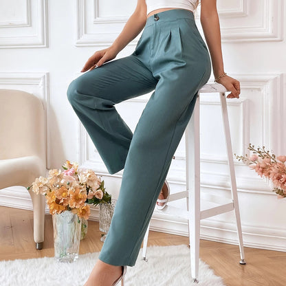 Ladies' Classic Tailored Green Dress Pants with Pockets