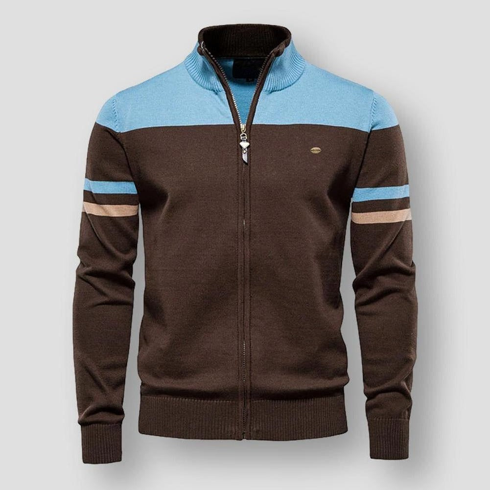 Men's Sporty Zipper Block Pattern Jacket - VogeLuxe