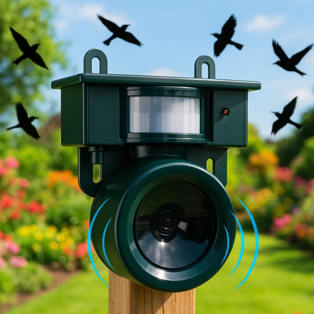 Outdoor Motion Sensor Bird Repellent With Sound Scare - BritishElegance
