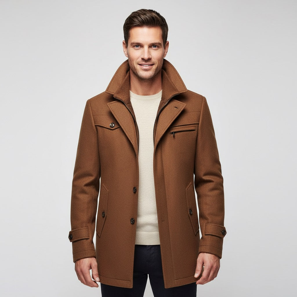 VogeLuxe | Men’s Wool Blend Car Coat with Quilted Zip Lining