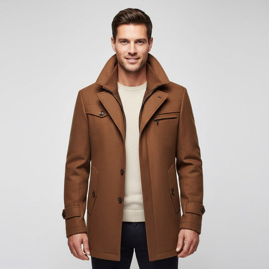 VogeLuxe | Men’s Wool Blend Car Coat with Quilted Zip Lining