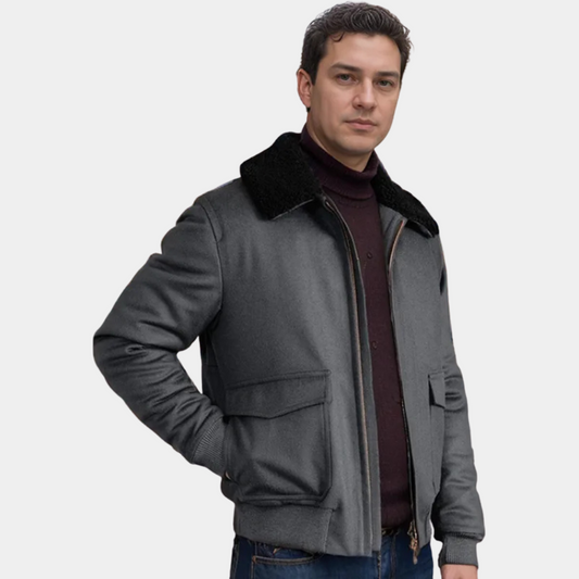VogeLuxe | Men’s Textured Bomber Jacket with Faux Fur Collar
