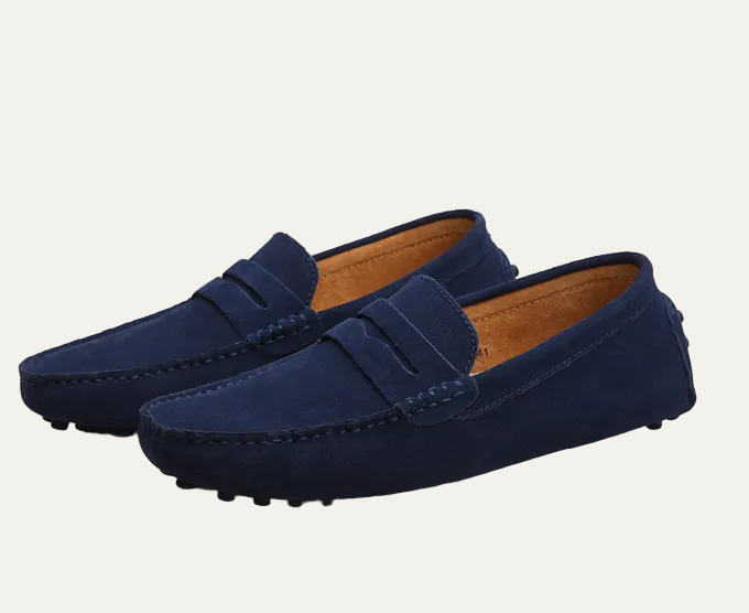VogeLuxe | Men’s Suede Driving Loafers with Penny Strap