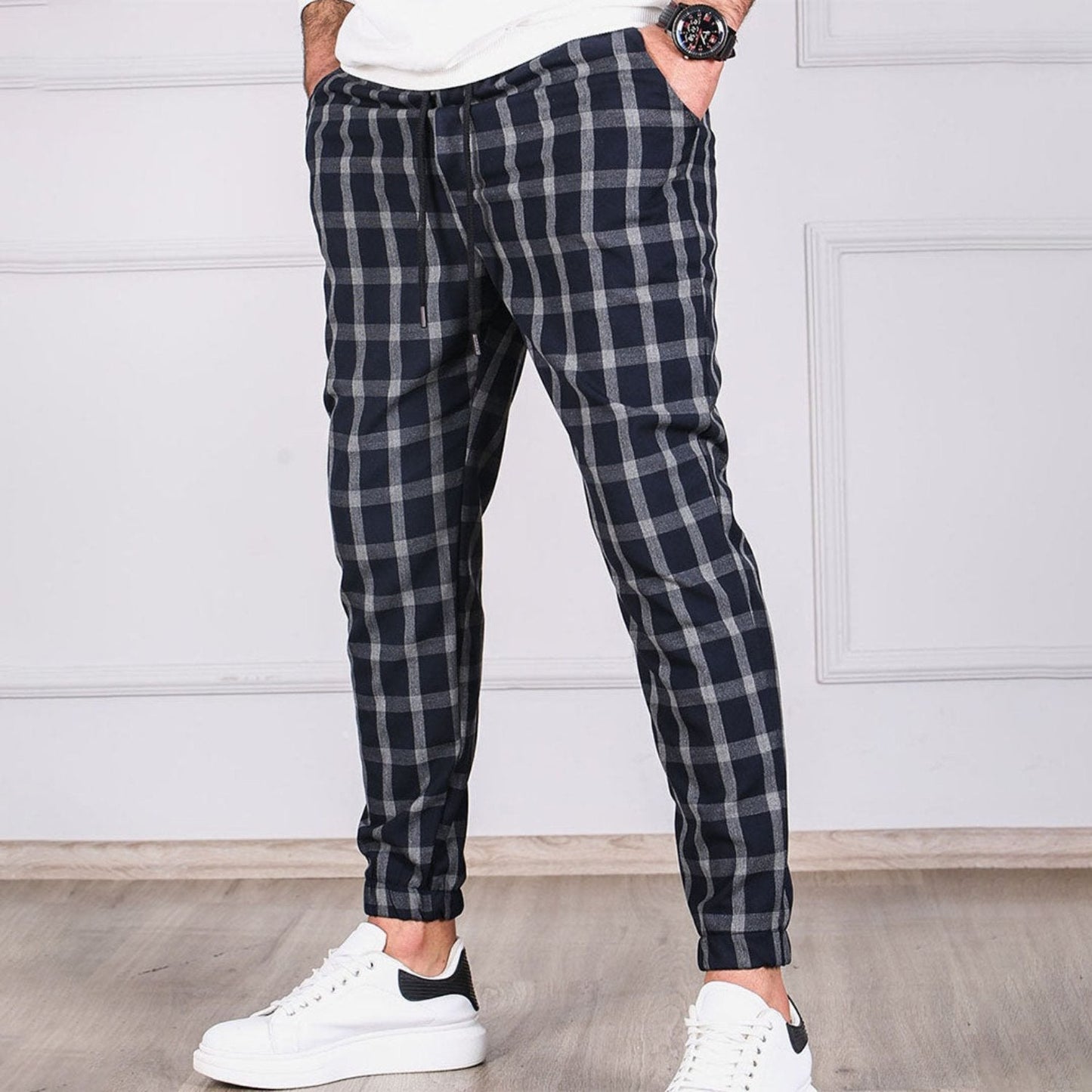 Relaxed Fit Plaid Trousers for Men