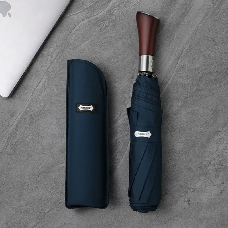 Compact Windproof Umbrella With Wooden Grip