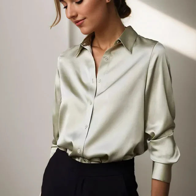 Green Silky Classic Fit Women's Blouse - VogeLuxe